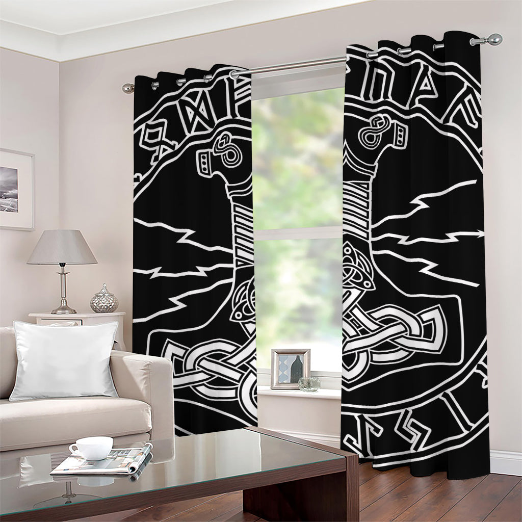 Mjolnir And Younger Futhark Print Grommet Curtains