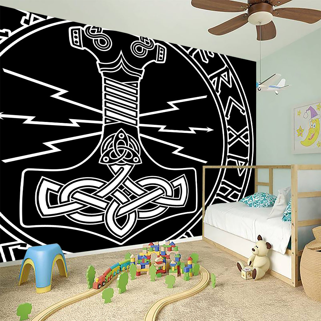 Mjolnir And Younger Futhark Print Wall Sticker