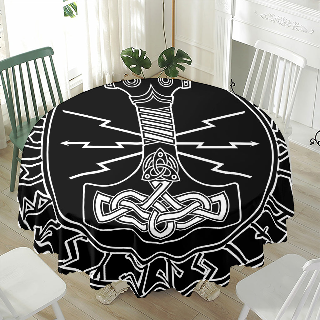 Mjolnir And Younger Futhark Print Waterproof Round Tablecloth