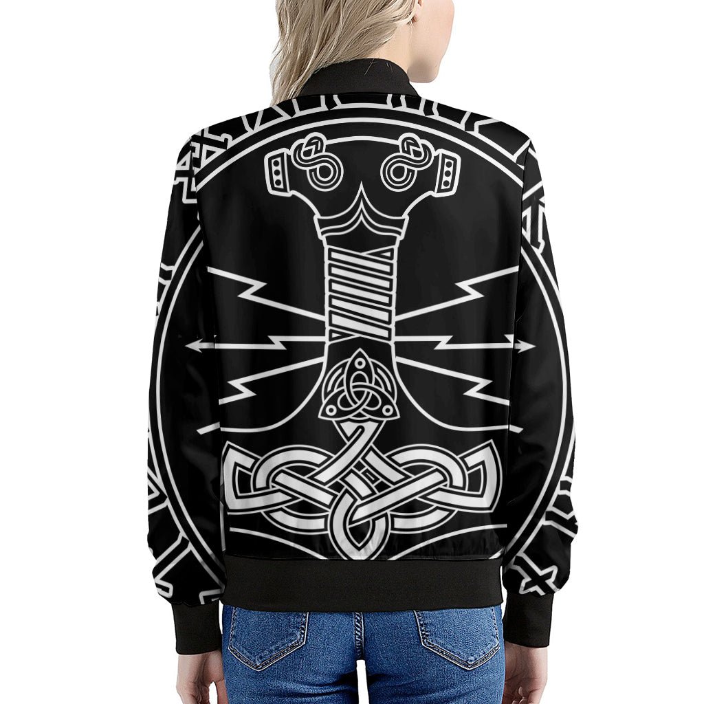 Mjolnir And Younger Futhark Print Women's Bomber Jacket