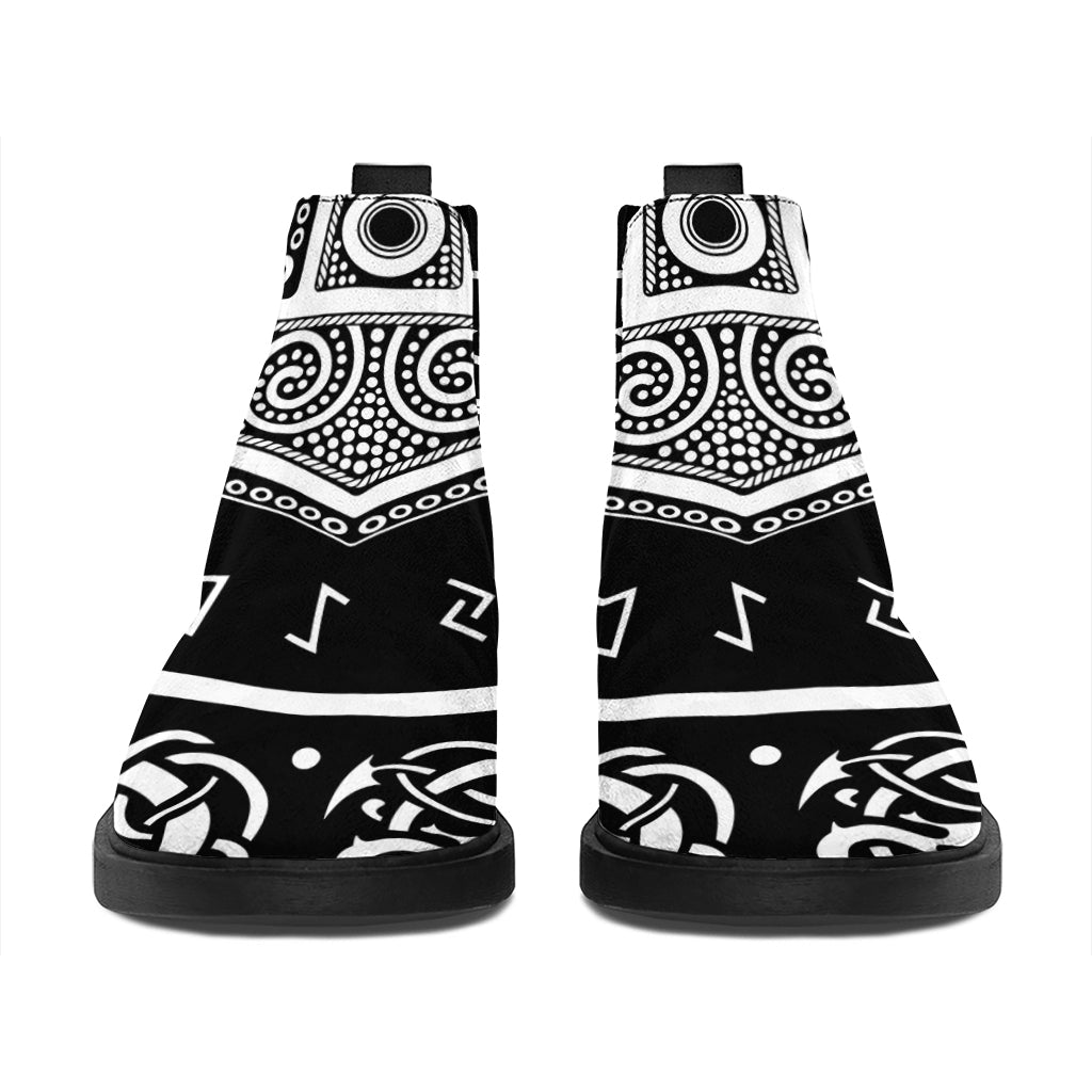 Mjolnir Norse Mythology Print Flat Ankle Boots