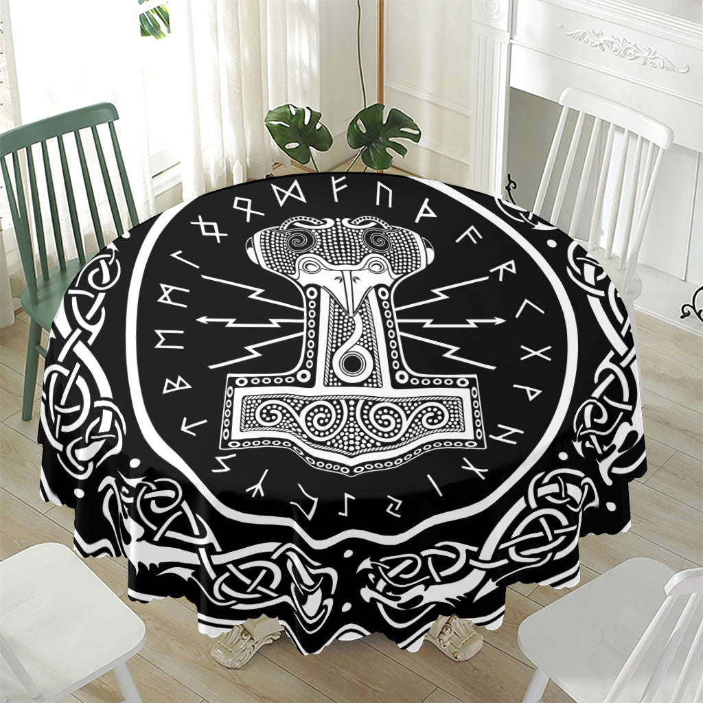 Mjolnir Norse Mythology Print Waterproof Round Tablecloth