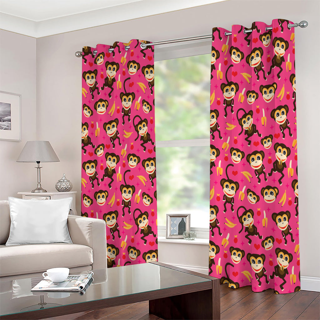 Monkey And Banana Pattern Print Extra Wide Grommet Curtains