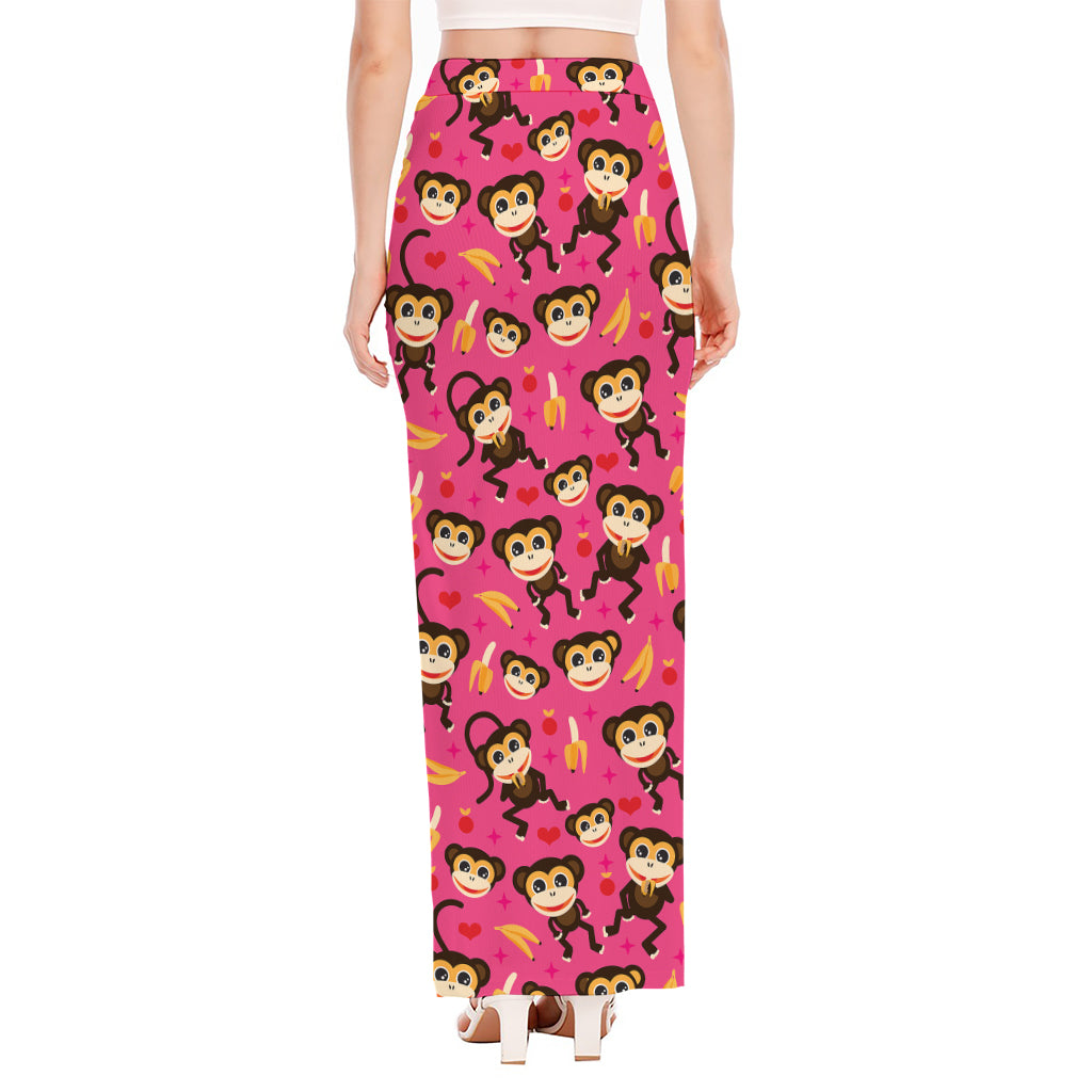 Monkey And Banana Pattern Print High Slit Maxi Skirt