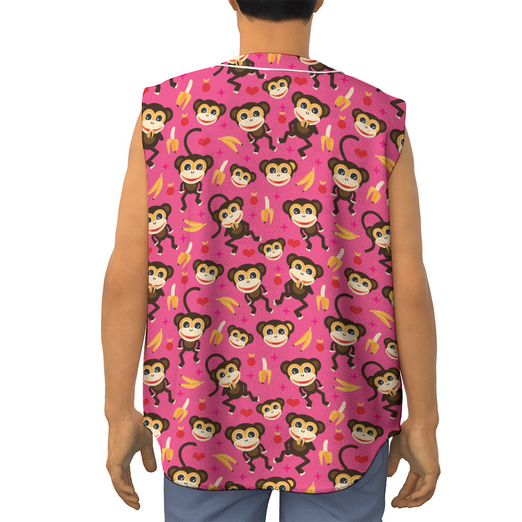 Monkey And Banana Pattern Print Sleeveless Baseball Jersey