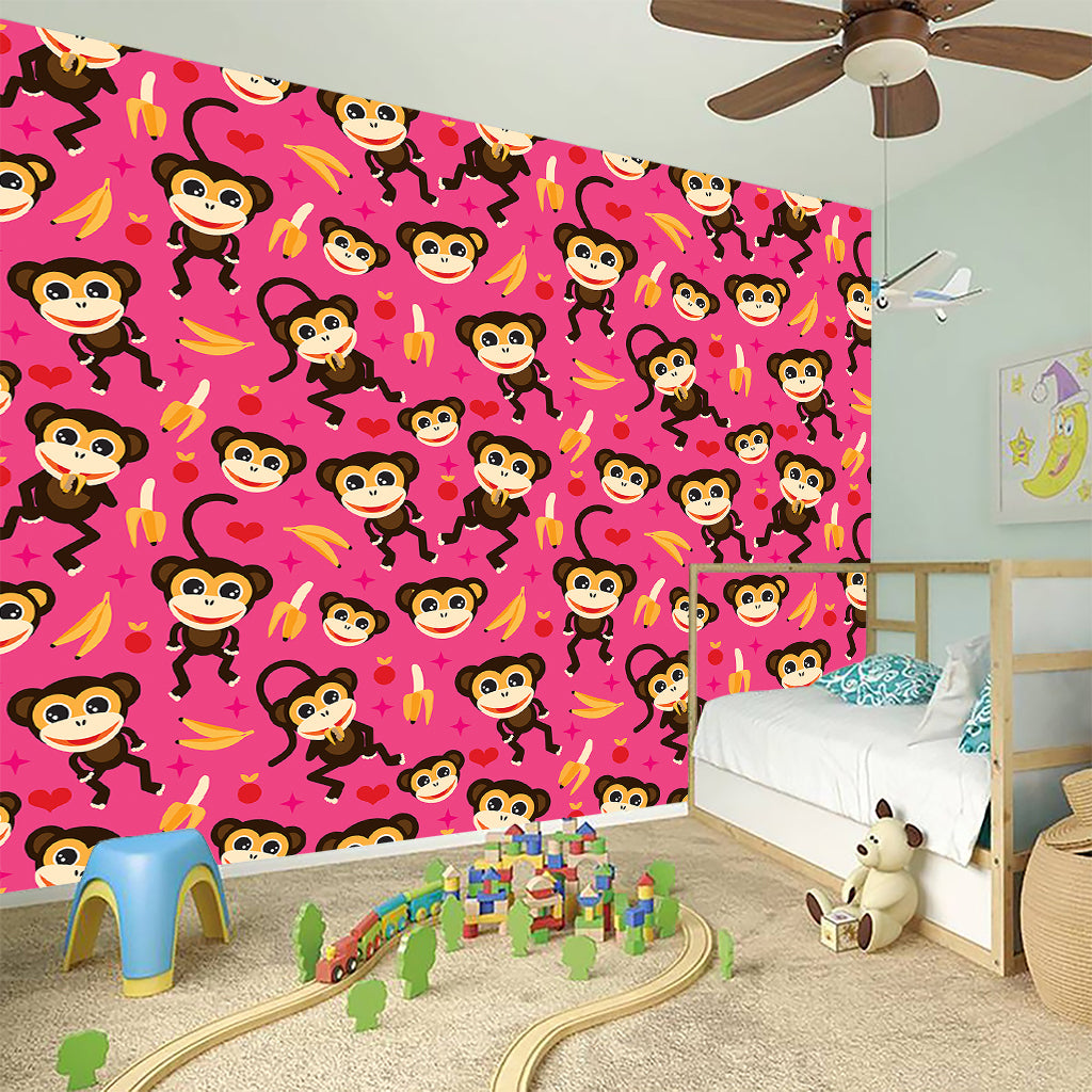 Monkey And Banana Pattern Print Wall Sticker