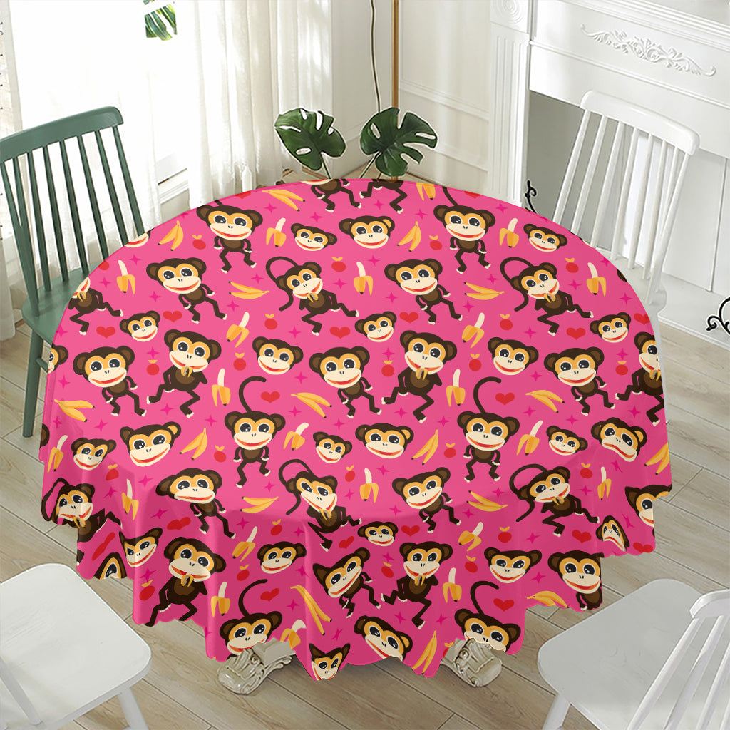 Monkey And Banana Pattern Print Waterproof Round Tablecloth