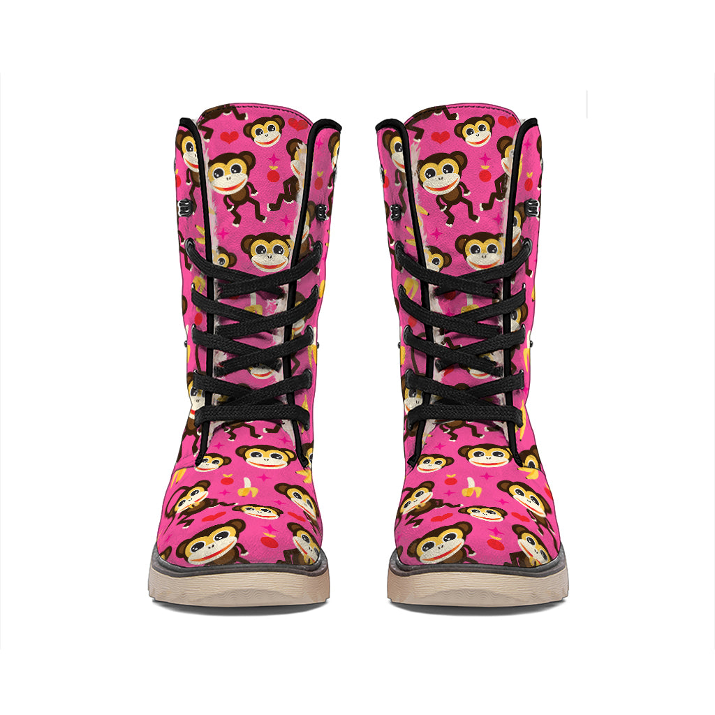 Monkey And Banana Pattern Print Winter Boots