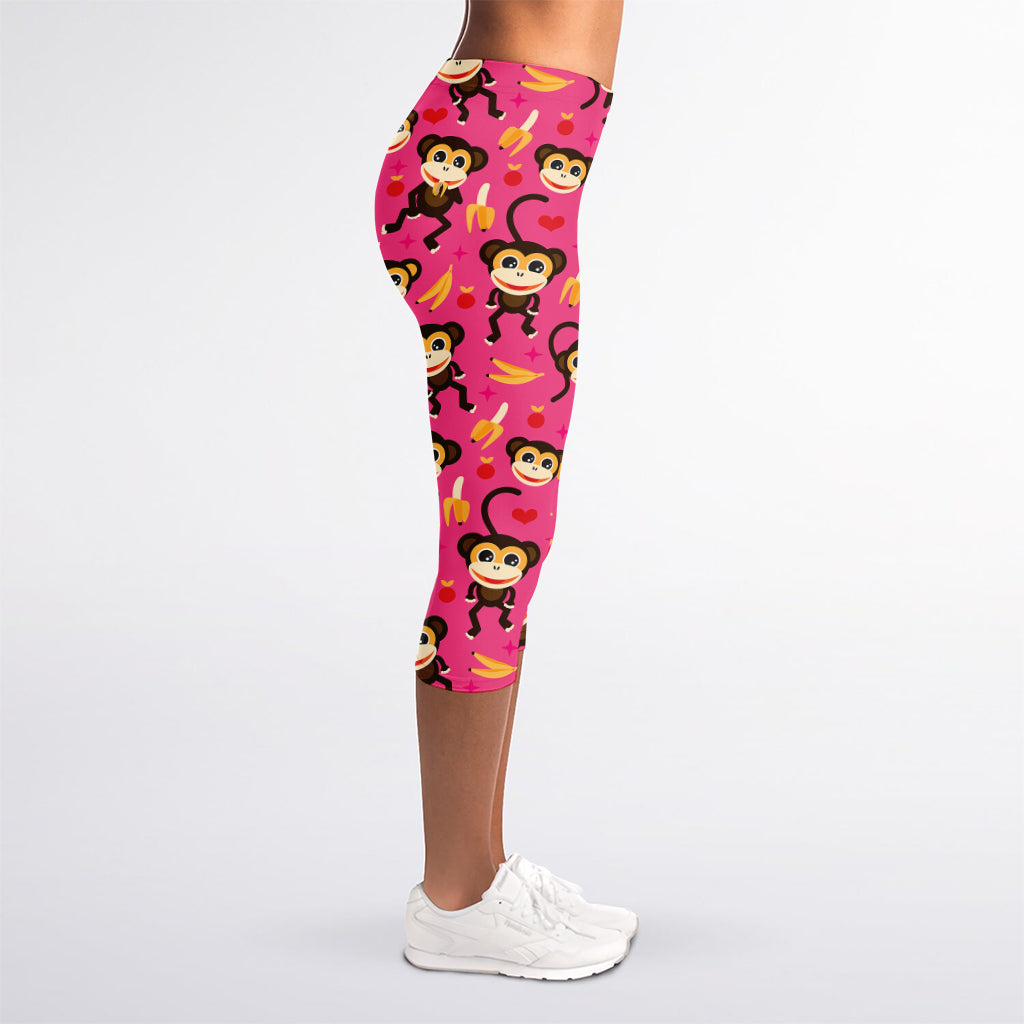 Monkey And Banana Pattern Print Women's Capri Leggings