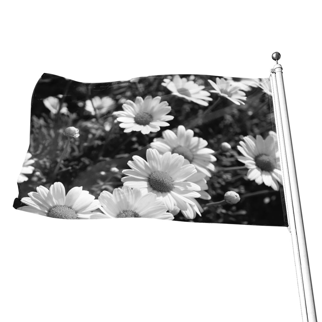 Monochrome Daisy Flower Print Flag