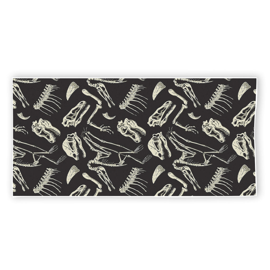Monochrome Dinosaur Fossil Pattern Print Beach Towel