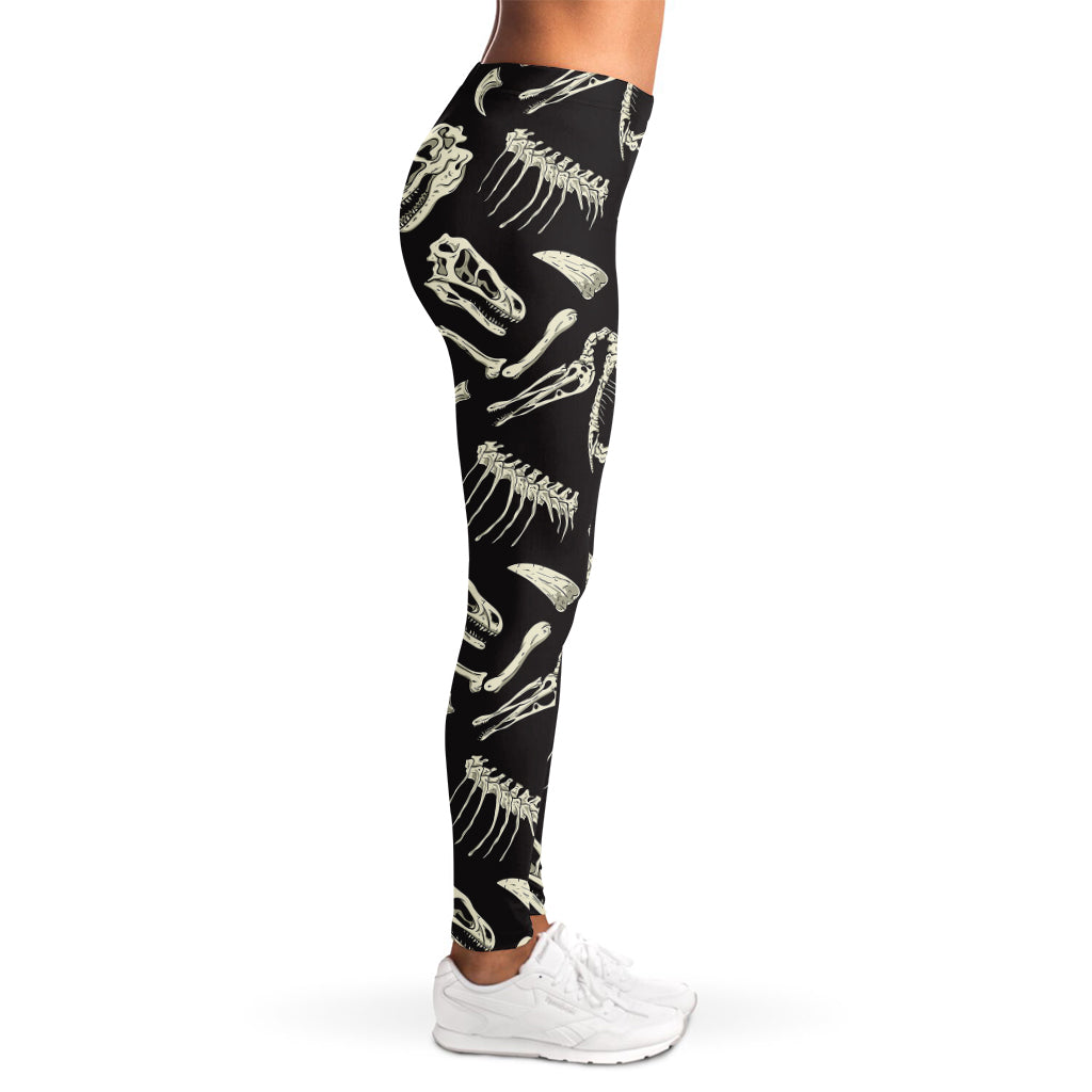 Monochrome Dinosaur Fossil Pattern Print Women's Leggings