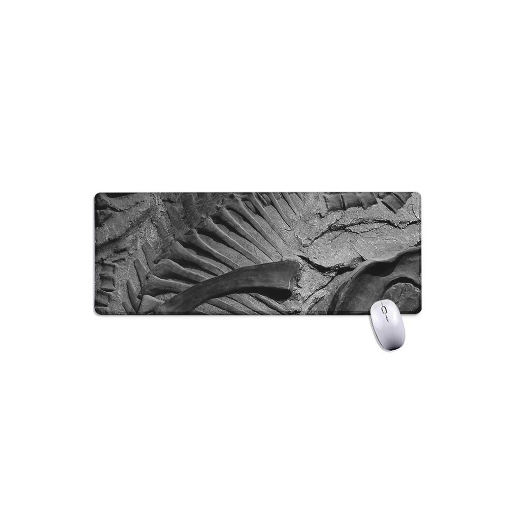 Monochrome Dinosaur Fossil Print Extended Mouse Pad