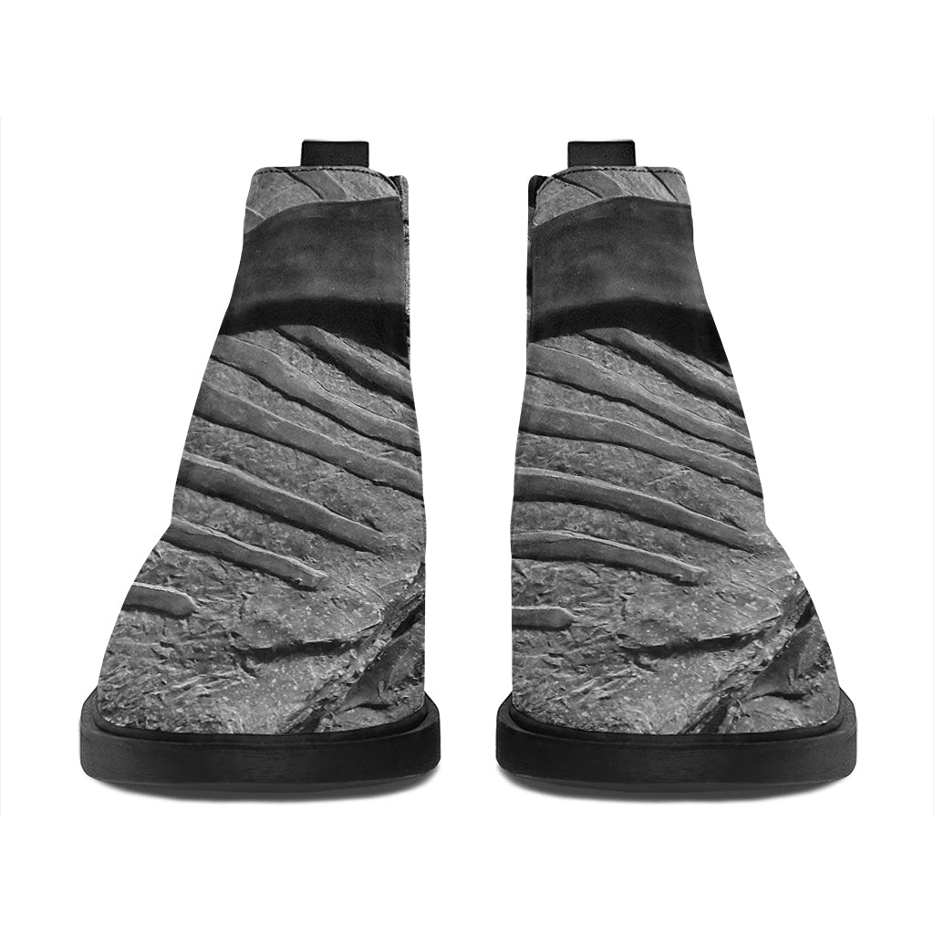Monochrome Dinosaur Fossil Print Flat Ankle Boots