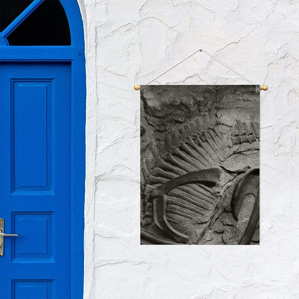 Monochrome Dinosaur Fossil Print Garden Flag