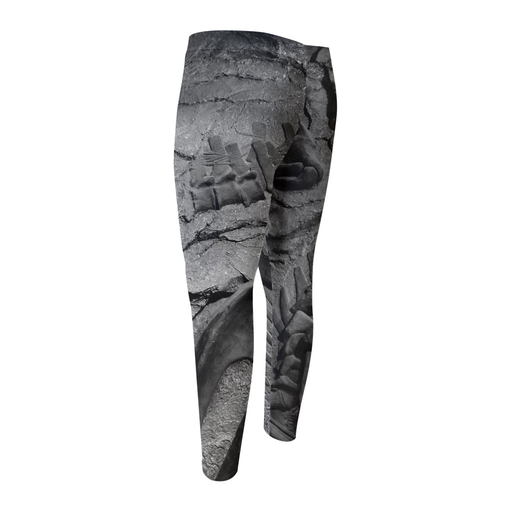 Monochrome Dinosaur Fossil Print Men's Compression Pants