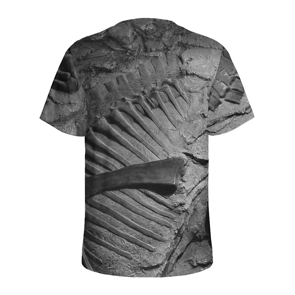 Monochrome Dinosaur Fossil Print Men's Sports T-Shirt