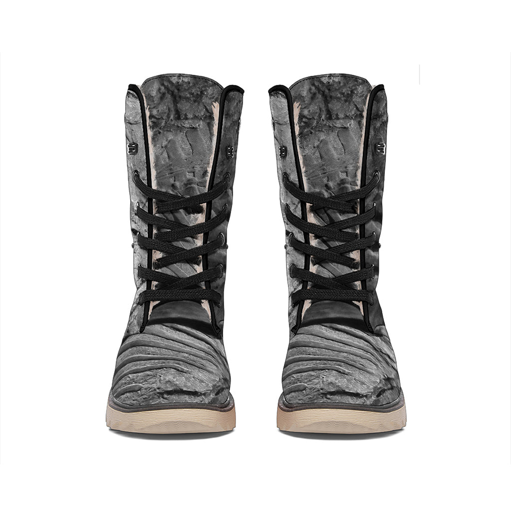 Monochrome Dinosaur Fossil Print Winter Boots