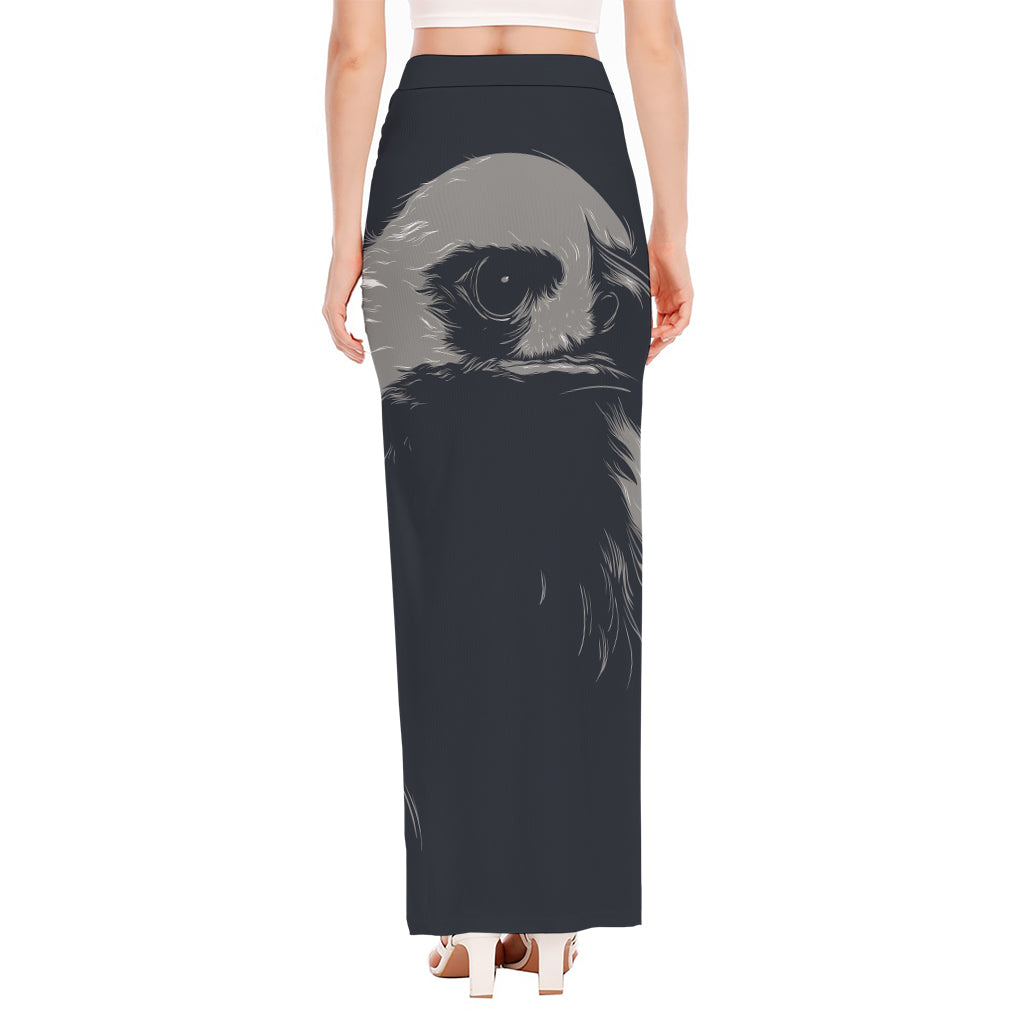 Monochrome Eagle Print High Slit Maxi Skirt