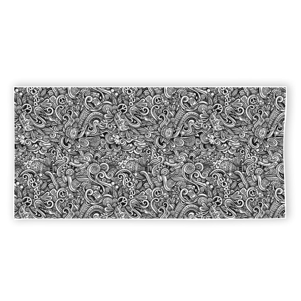 Monochrome Graffiti Hippie Pattern Print Beach Towel
