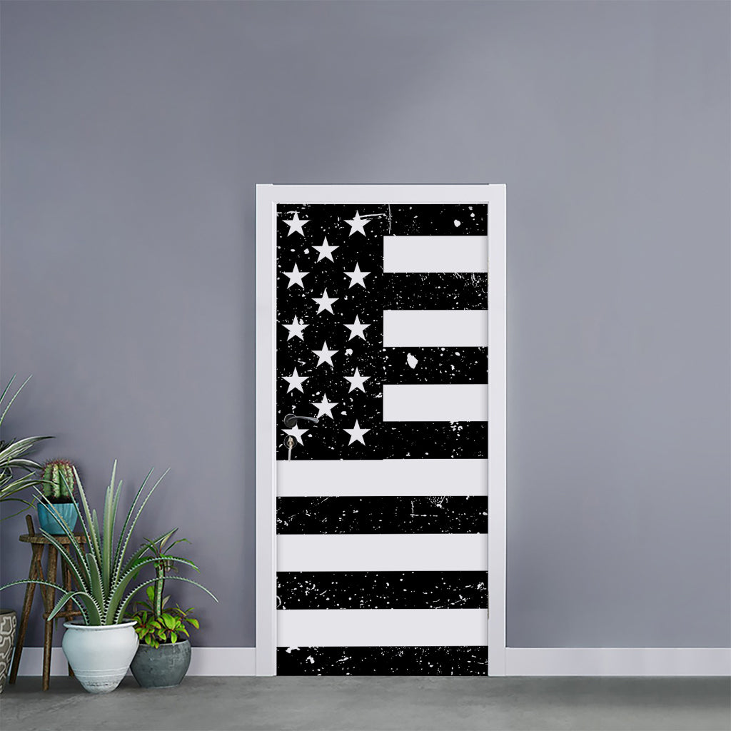 Monochrome Grunge American Flag Print Door Sticker