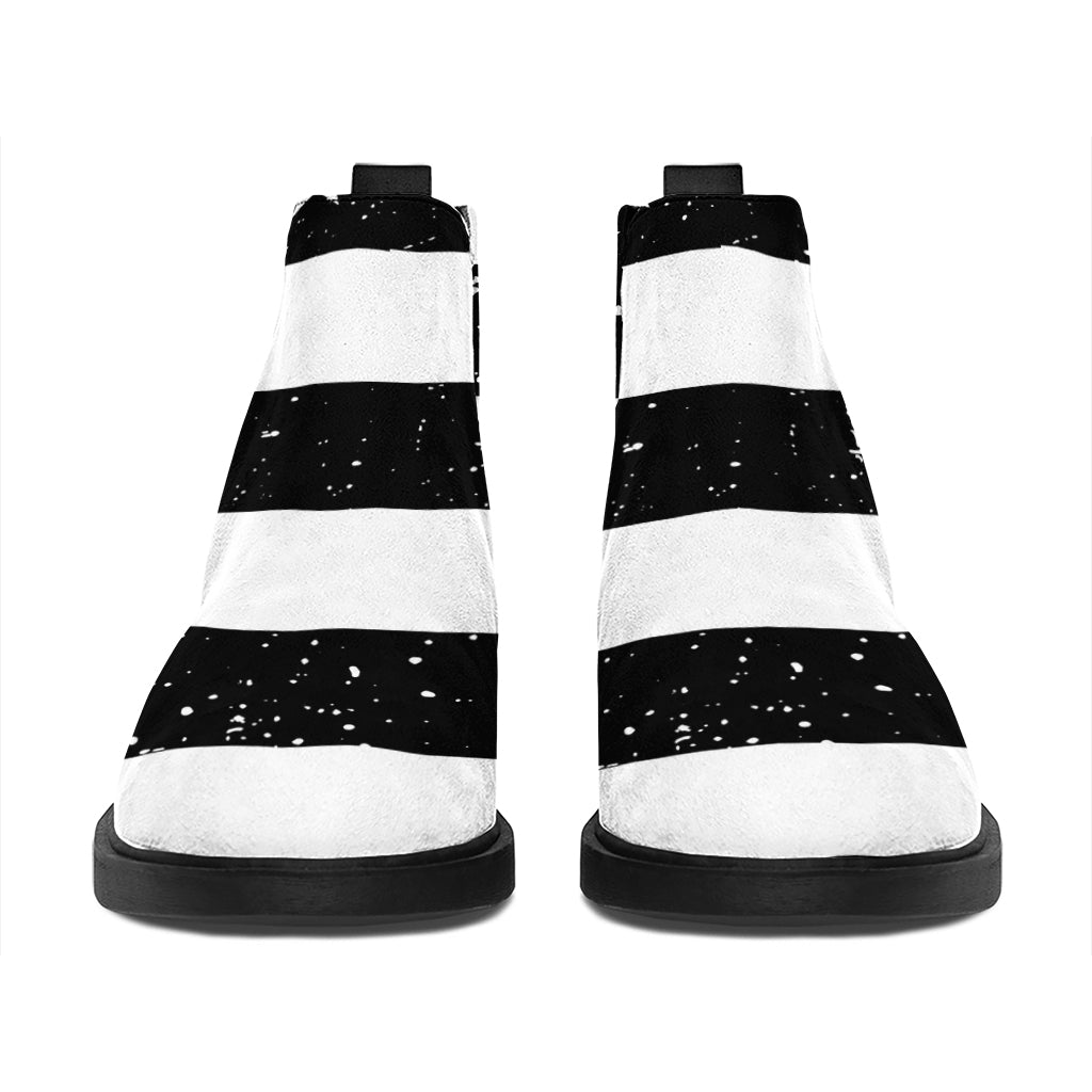 Monochrome Grunge American Flag Print Flat Ankle Boots