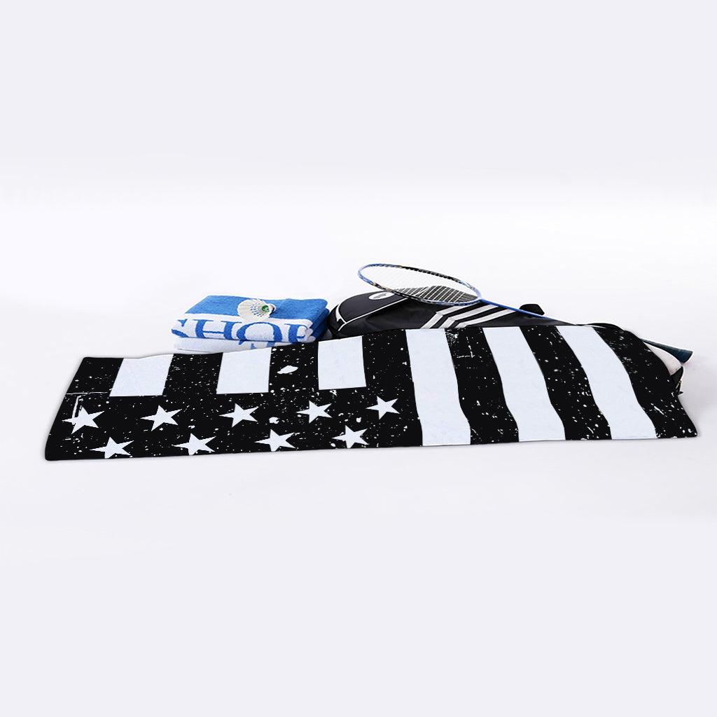 Monochrome Grunge American Flag Print Sports Towel