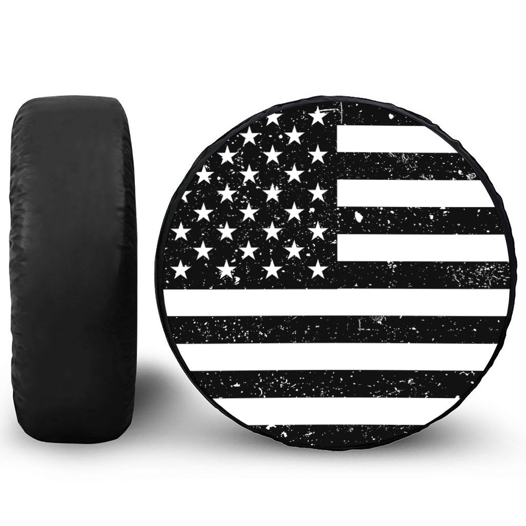 Monochrome Grunge American Flag Print Tire Cover