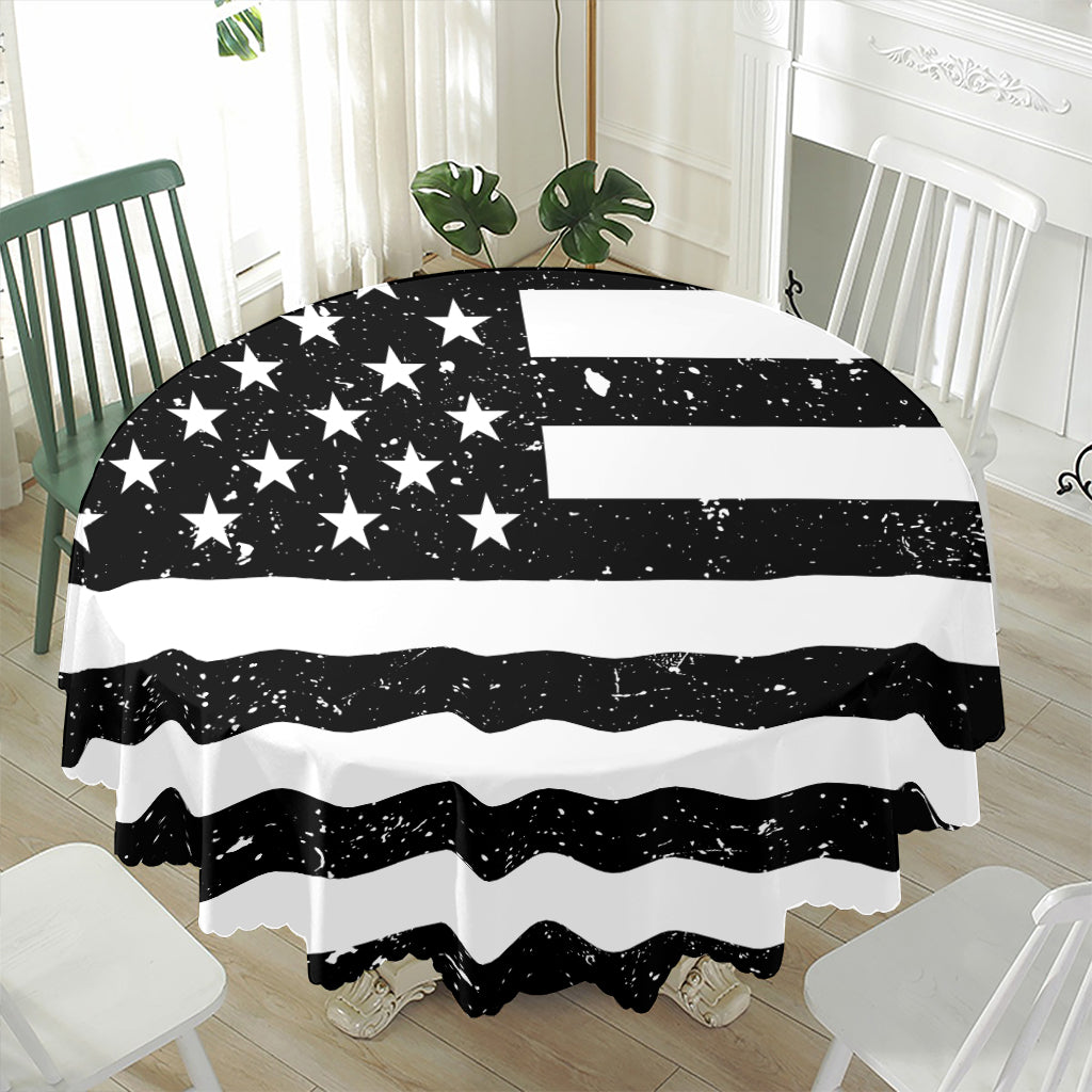 Monochrome Grunge American Flag Print Waterproof Round Tablecloth