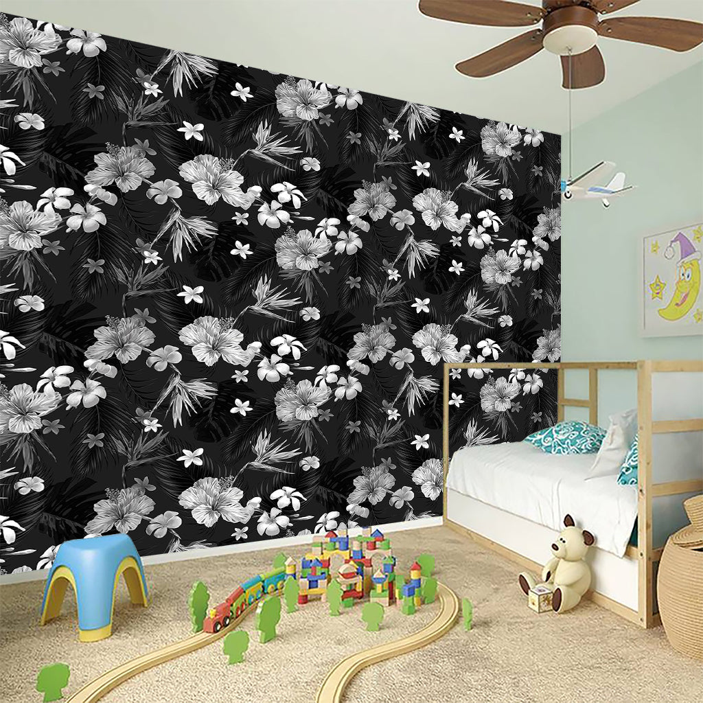 Monochrome Hawaiian Floral Print Wall Sticker