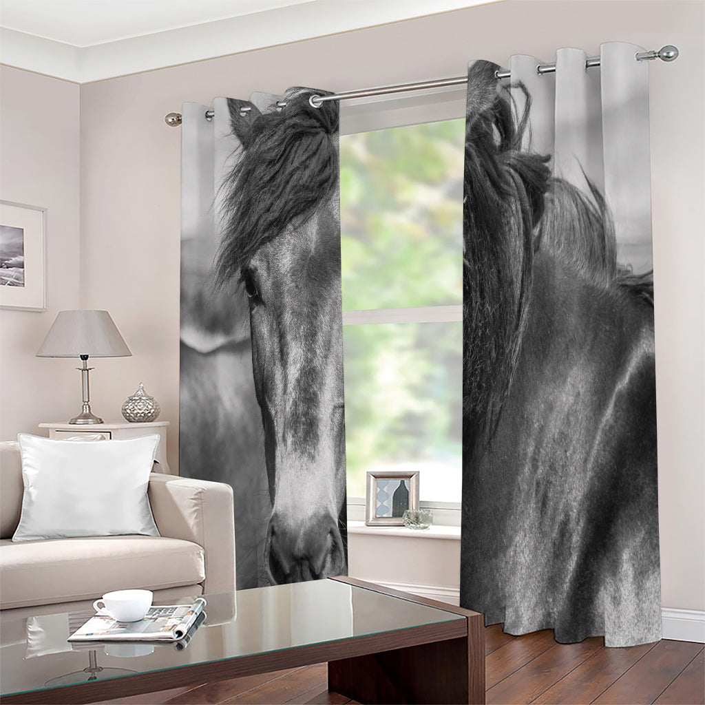 Monochrome Horse Print Extra Wide Grommet Curtains