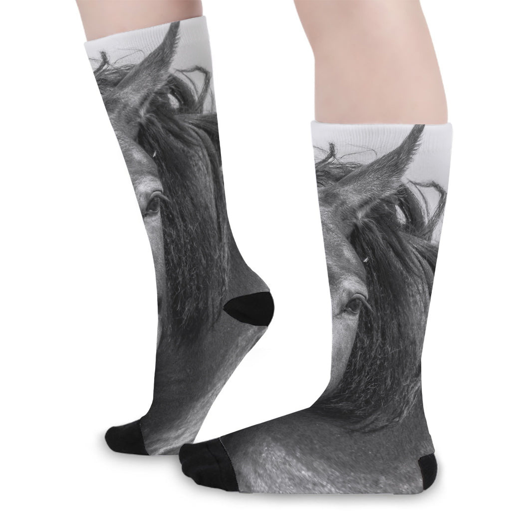 Monochrome Horse Print Long Socks