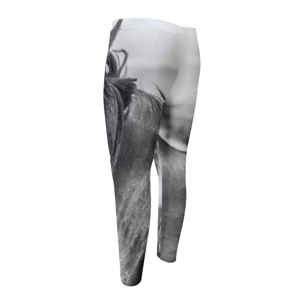 Monochrome Horse Print Men's Compression Pants