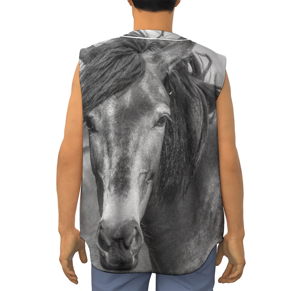 Monochrome Horse Print Sleeveless Baseball Jersey