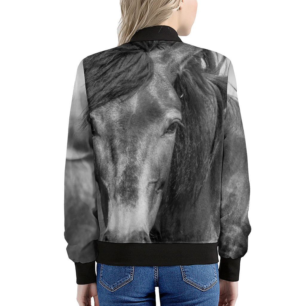 Monochrome Horse Print Women's Bomber Jacket