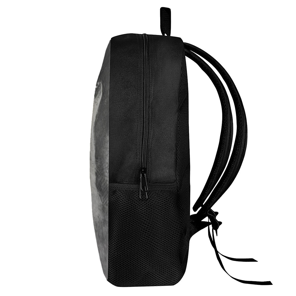Monochrome Howling Wolf Print 17 Inch Backpack