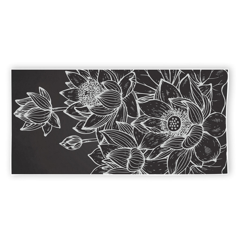 Monochrome Lotus Print Beach Towel