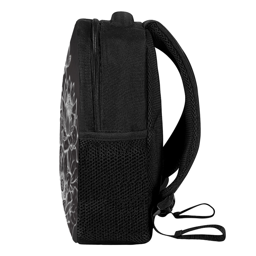 Monochrome Lotus Print Casual Backpack