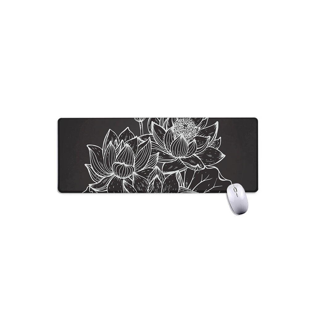 Monochrome Lotus Print Extended Mouse Pad