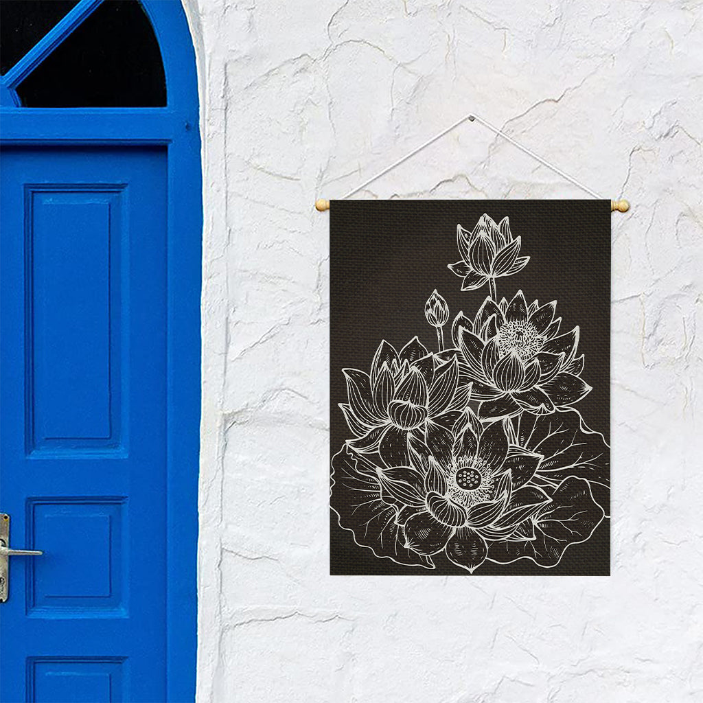 Monochrome Lotus Print Garden Flag