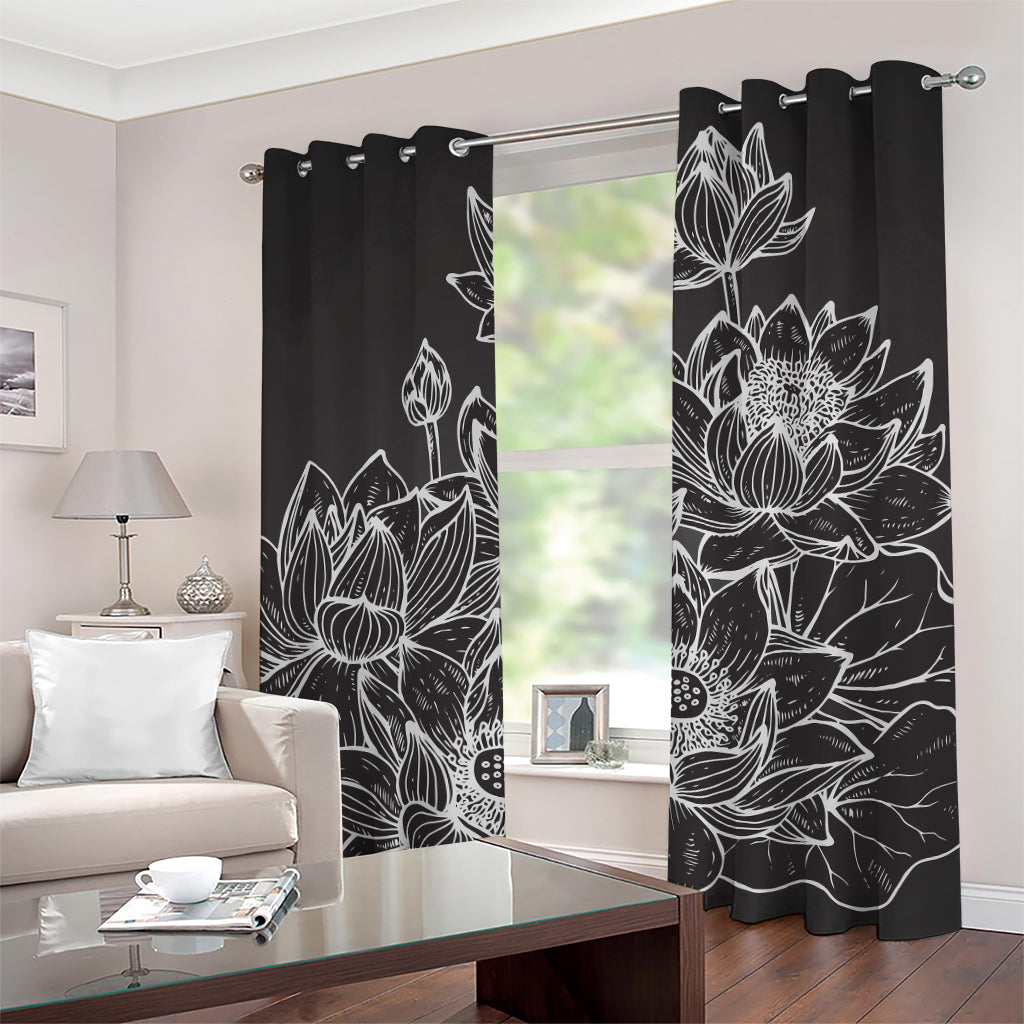 Monochrome Lotus Print Grommet Curtains
