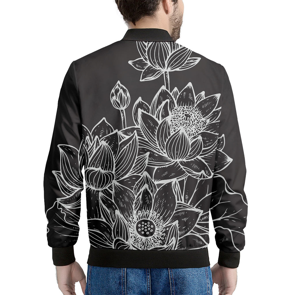 Monochrome Lotus Print Men's Bomber Jacket