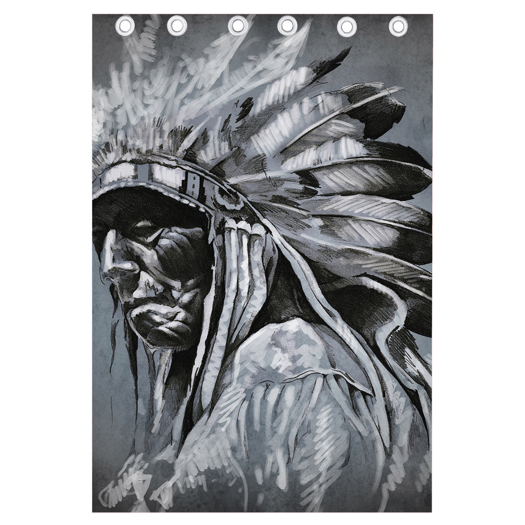 Monochrome Native Indian Portrait Print Curtain