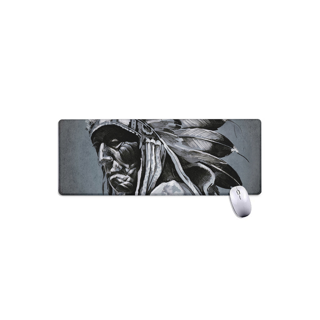 Monochrome Native Indian Portrait Print Extended Mouse Pad