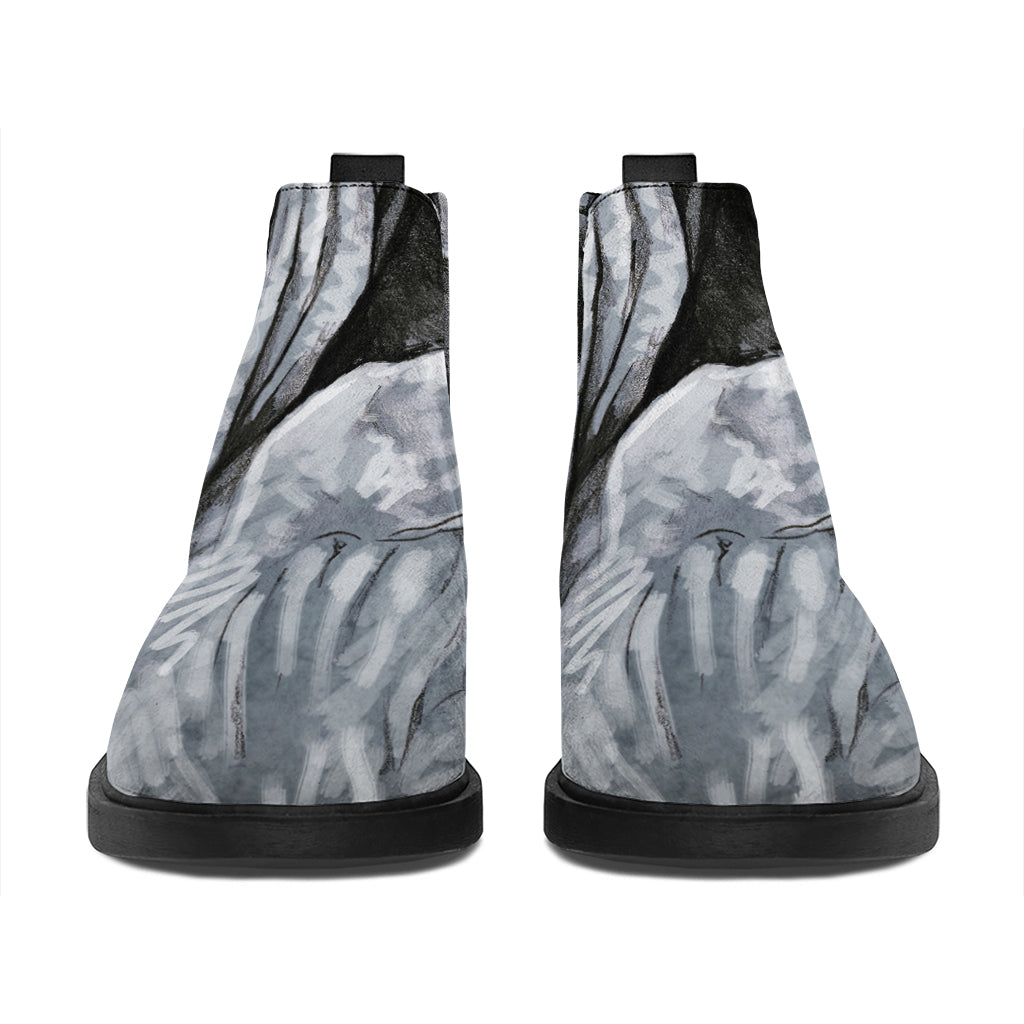 Monochrome Native Indian Portrait Print Flat Ankle Boots