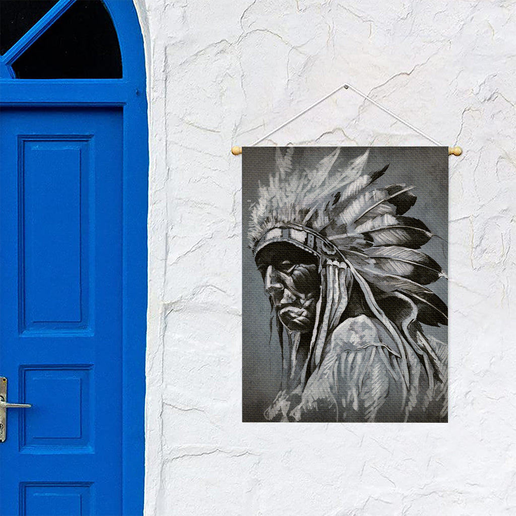 Monochrome Native Indian Portrait Print Garden Flag