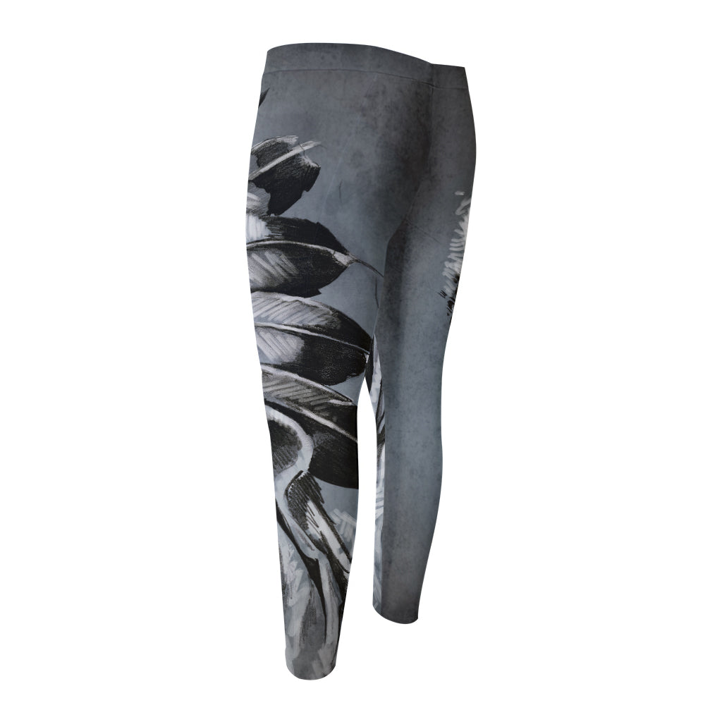 Monochrome Native Indian Portrait Print Men's Compression Pants