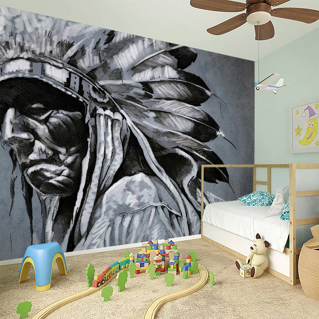Monochrome Native Indian Portrait Print Wall Sticker