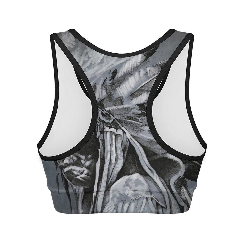 Monochrome Native Indian Portrait Print Women's Sports Bra