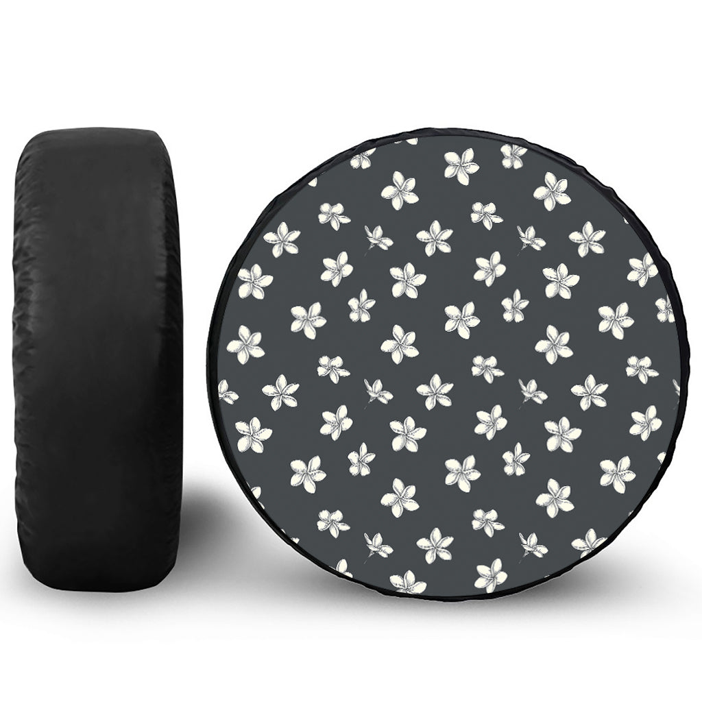 Monochrome Plumeria Pattern Print Tire Cover
